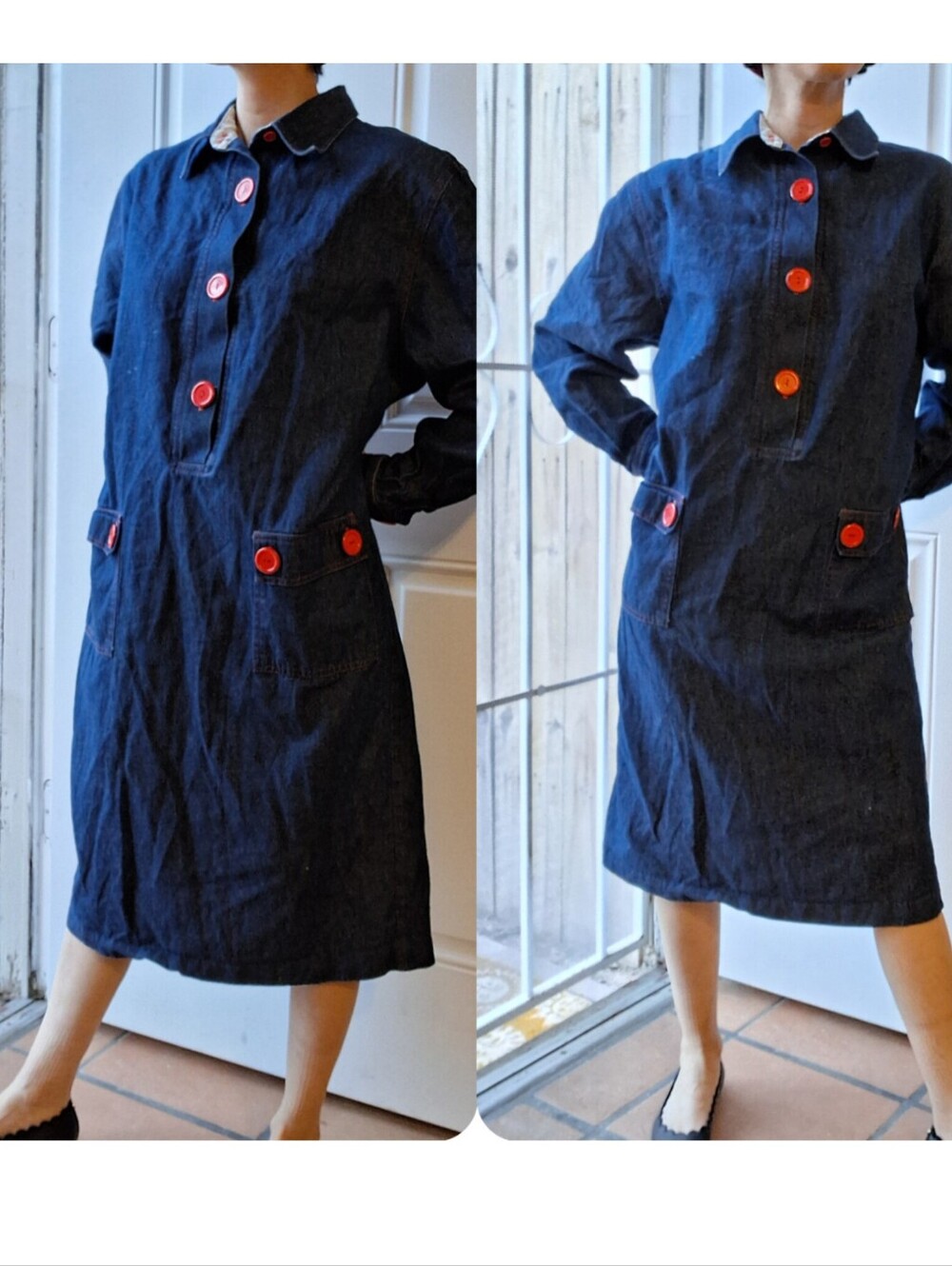 80s Art Teacher Retro Denim Dress Justin Tyler Statement Buttons